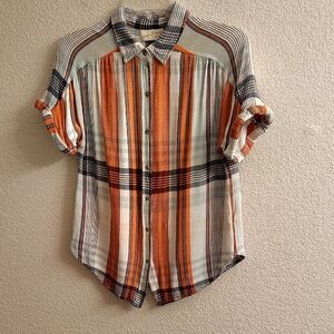 Universal Thread Women's Red-Black Multicolor Striped Shirt